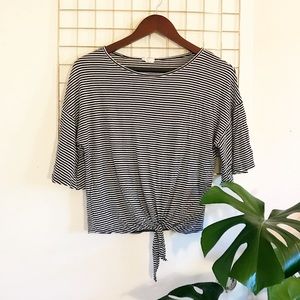 Striped Front Tie Crop Top